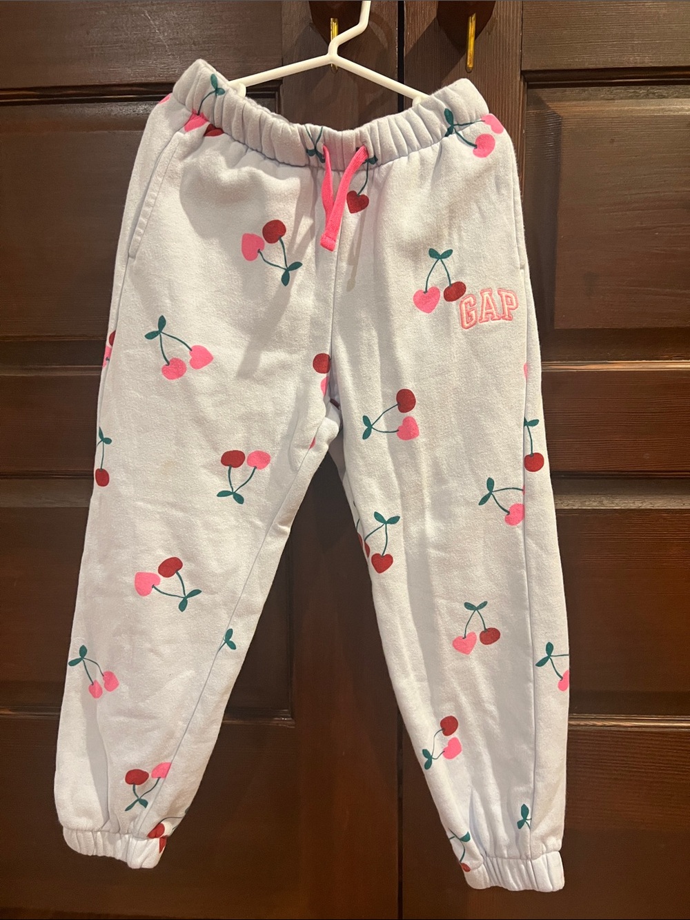 GAP light blue  Joggers with Pink & Red Cherry Print